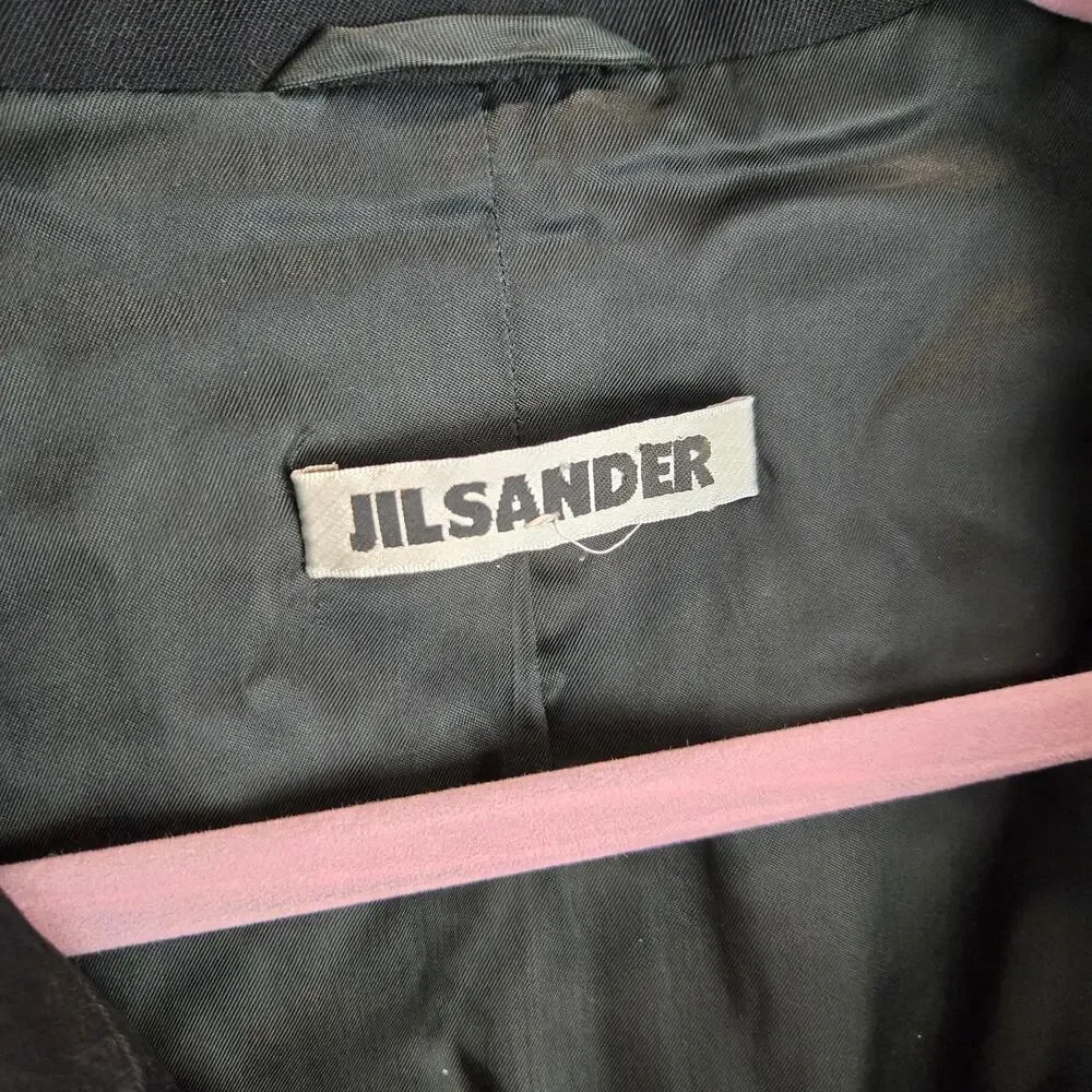 Jil Sander‎ Blazer Jacket Wool Black Zipper Front Modern Utility Career Capsule